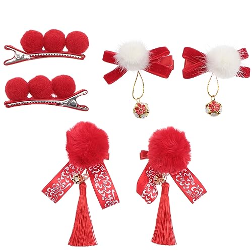 FOMIYES 6st Fellknäuel Haarspange Kopfschmuck Mädchen Haare Neujahr Kopfbedeckung Weihnachtshaarnadel Haarschmuck Für Das Neue Jahr Perle Kinder-kits Süßes Haar Krawatte Baby Schal Band von FOMIYES