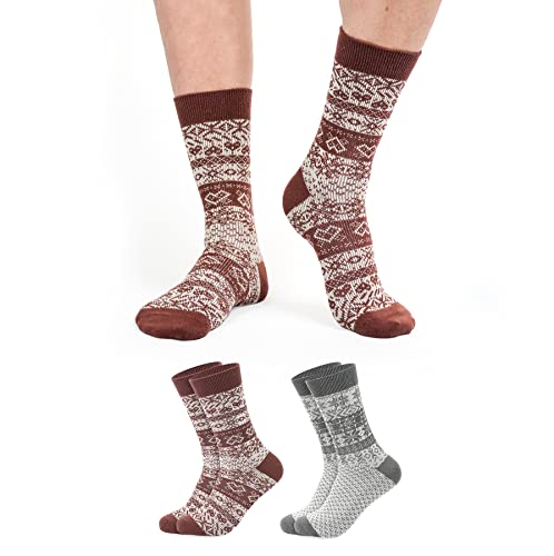 FOOTNOTE 2 Paar Winter Socken mit 40% Wolle für Damen & Herren im Norweger Design druckfreie feine Strickung ohne Fusseln für warme Füße Größe: 36-39 von FOOTNOTE