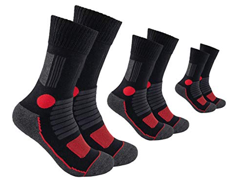 FOOTNOTE 3 Paar Gepolsterte Wandersocken Arbeitssocken Sportsocken für Herren Damen Ohne Gummibund, Schwarz-rot, 43-46 von FOOTNOTE