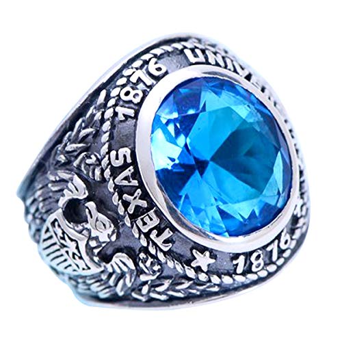 ForFox Vintage 925 Sterling Silber Klasse Ring mit Adler und Blau Kristall Graduierung Ring College Schule Ring für Herren Damen Größe 66 von ForFox