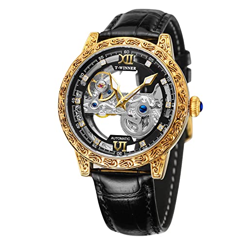 FORSINING Herren-Armbanduhr, Skelett, transparentes Uhrwerk, mechanisches Lederband, Luxus-Tourbillon, selbstaufziehend, Herren-Armbanduhr, Transparent, Mechanisch von FORSINING