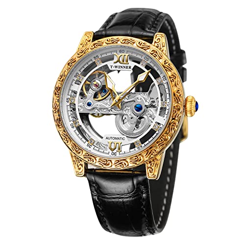 FORSINING Tourbillon Herren-Armbanduhr, mechanisch, luxuriös, Blumenmuster, gravierbar, wasserdicht, Skelett-Armbanduhr, Transparent, Mechanisch von FORSINING