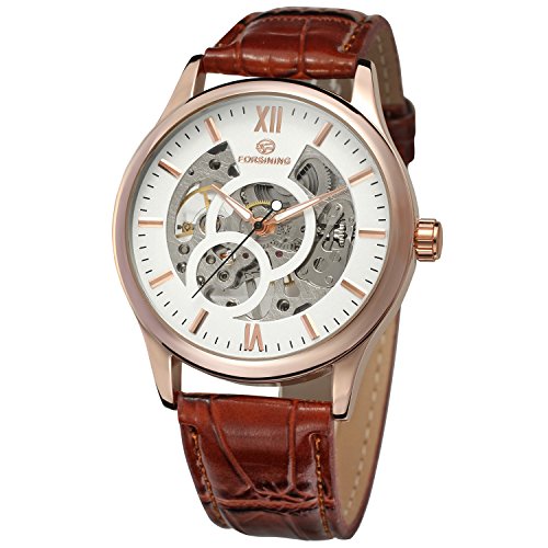 FORSINING Men's Fashion Mechanical Hand-Wind Skeleton Analog Watch with Leather Strap FSG8094M3R3 von FORSINING