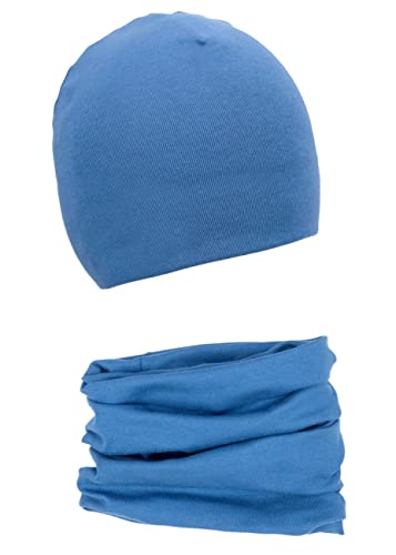 Foruhoo Baby Mädchen Beanie Mütze + Schlauchschal 2er Set, Wintermütze für Jungen Mädchen Baumwolle (43S und 0-6 Monate, Baumwolle Set: Blau) von Foruhoo