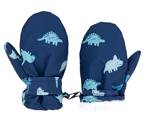 FORUHOO Kinder Handschuhe Wasserdicht mit Fleece Fäustlinge für Unisex Baby Winter(Kurz: Dinosaurier Marineblau,M) von FORUHOO