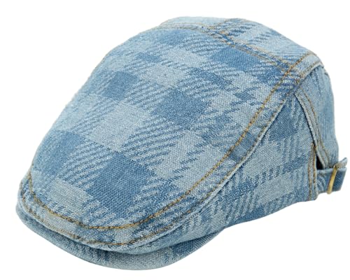 FORUHOO Kinder Schiebermütze für Jungen, Baby Baskenmütze Kapppe Hüte Cap (Kariert Blau, 54cm) von FORUHOO