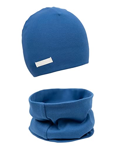 FORUHOO Mädchen Mütze Set mit Schal Kinder Beanie für Herbst Winter Baumwolle 2er(Set: Blau,44-48) von FORUHOO