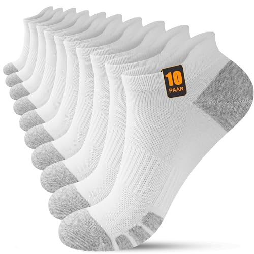 FORVEVO 10 Paar Sneaker Socken Damen 39-42，Sportsocken Herren Baumwolle, Atmungsaktive Laufsocken Kurz für Laufen Tägliche (Weiß) von FORVEVO