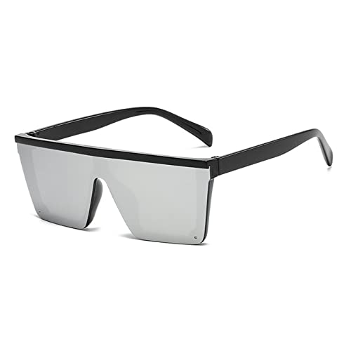 FOURCHEN Quadratische übergroße Sonnenbrille für Mädchen und Jungen, modische flache Oberseite, großer Rahmen, Sonnenbrille für Kinder, silber von FOURCHEN