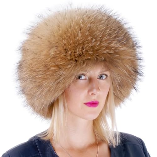 FOX FASHION Damen Toque Pelzmütze aus echtem Finnraccoon Fell Winter Mütze Pelz Fellmütze Ski Tschapka Schapka Echtfell Echtpelz Raccoon von FOX FASHION