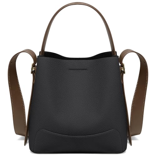 FOXLOVER Minimalism Leder Bucket Hobo Umhängetasche für Frauen Kleine Lady Tote Handtasche Geldbörse, schwarz c von FOXLOVER