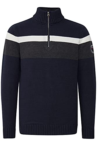 FQ1924 Edvin Herren Strickpullover Troyer Grobstrick Pullover mit Stehkragen, Größe:L, Farbe:Navy Blazer (193923) von FQ1924