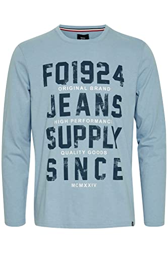 FQ1924 FQNoxan Herren Longsleeve Langarmshirt Shirt Mit Print Rundhals-Ausschnitt, Größe:XXL, Farbe:Powder Blue Melange (1442141) von FQ1924