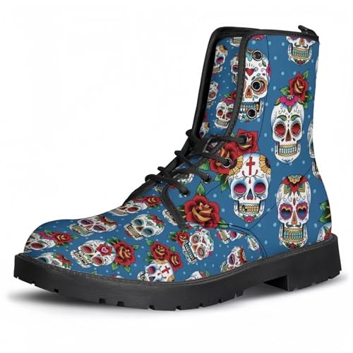 FQLGJMY Damen Chelsea Knöchelstiefel mit Schädel & Blumendruck Stilvolle gotische Kampfstiefel Mode Spitze-up Chunky Absatz Plattform Lederstiefel für Damen Halloween Weihnachtsparty FQLGJMY Damen Chelsea Knöchelstiefel mit Schädel & Blumendruck Stilvolle gotische Kampfstiefel Mode Spitze-up Chunky Absatz Plattform Lederstiefel für Damen Halloween Weihnachtsparty von FQLGJMY