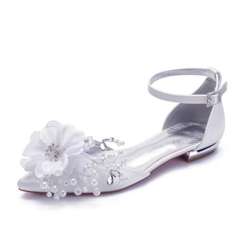 Damen Comfor Geschlossene Spitze Brautschuhe Niedrig Stämmiger Blockabsatz Brautschuhe Satin Party Kleid Sandalen Knöchelriemen Ballerinas Mit Strass,Weiß,40 EU Damen Comfor Geschlossene Spitze Brautschuhe Niedrig Stämmiger Blockabsatz Brautschuhe Satin Party Kleid Sandalen Knöchelriemen Ballerinas Mit Strass,Weiß,40 EU von FQMAYPO