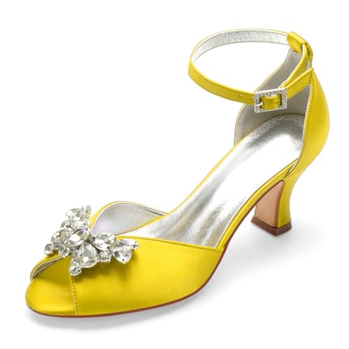 Damen Mid Blockabsatz Brautschuhe Peeptoe Party Kleid Schuhe Knöchelriemen Braut Pumps Mit Strass Runde Zehe Satin Brautjungfer Sandalen,Gelb,39 EU Damen Mid Blockabsatz Brautschuhe Peeptoe Party Kleid Schuhe Knöchelriemen Braut Pumps Mit Strass Runde Zehe Satin Brautjungfer Sandalen,Gelb,39 EU von FQMAYPO