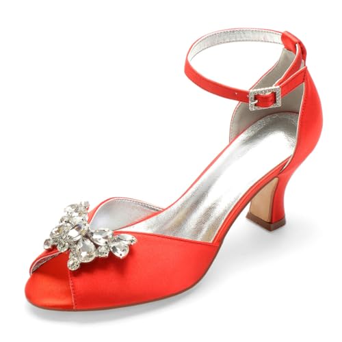Damen Mid Blockabsatz Brautschuhe Peeptoe Party Kleid Schuhe Knöchelriemen Braut Pumps Mit Strass Runde Zehe Satin Brautjungfer Sandalen,Rot,41 EU Damen Mid Blockabsatz Brautschuhe Peeptoe Party Kleid Schuhe Knöchelriemen Braut Pumps Mit Strass Runde Zehe Satin Brautjungfer Sandalen,Rot,41 EU von FQMAYPO