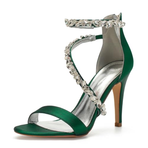 Damen Satin Runde Zehe Brautschuhe Pfennig Hoher Absatz Kleid Sandalen Peeptoe Brautjungfer Pumps Knöchelriemen Strass Brautschuhe,Dark Green,42 EU Damen Satin Runde Zehe Brautschuhe Pfennig Hoher Absatz Kleid Sandalen Peeptoe Brautjungfer Pumps Knöchelriemen Strass Brautschuhe,Dark Green,42 EU von FQMAYPO