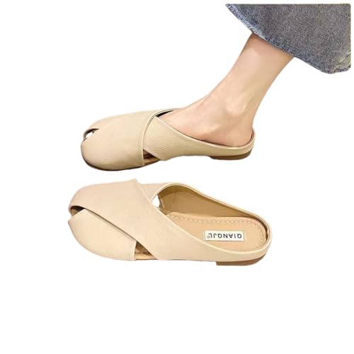 FRALHQFL Damenhausschuhe Sommermantel Für Damen, Halbschuhe Mit Zehenkappe, Pantoletten Mit Weicher Sohle, Faule Sandalen-Aprikose-Achtunddreißig von FRALHQFL