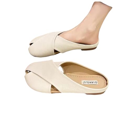 FRALHQFL Damenhausschuhe Sommermantel Für Damen, Halbschuhe Mit Zehenkappe, Pantoletten Mit Weicher Sohle, Faule Sandalen-Off White-Achtunddreißig von FRALHQFL