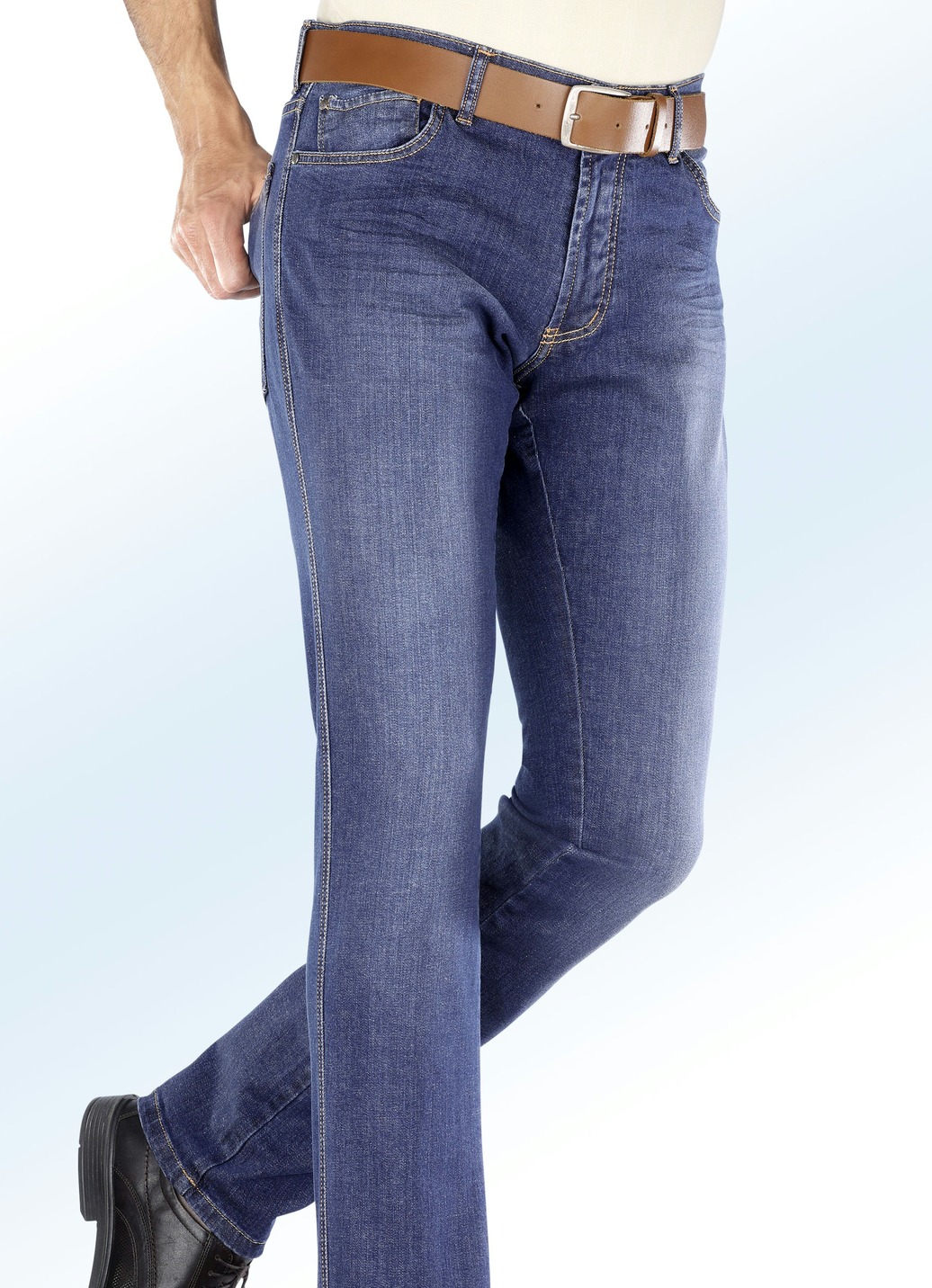 "Francesco Botti"-Unterbauch-Jeans mit Dehnbund in 3 Farben, Jeansblau, Größe 48 von FRANCESCO BOTTI