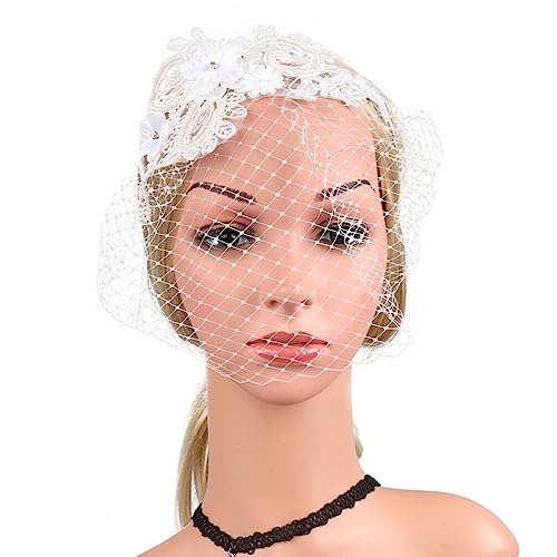 FRCOLOR Stirnband Aus Mesh-spitze Faszinator Schleier 20er 50er Jahre Hut -hochzeitstee-party-hut Bachelorette Schleier Funkelnder Rock Weiß Spitze Mode Frau Schleier Netz von FRCOLOR