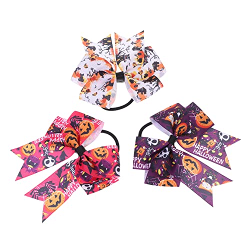 FRCOLOR 3st Halloween-haargummi Halloween Haarschleife Ring Cheer Bows Für Cheerleader Haargummis Halloween-haarschmuck Kürbis Fliege Halloween-bögen Für Mädchen Schal Elastizität Kleine von FRCOLOR