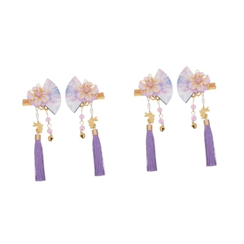 FRCOLOR 4 Stück Haarnadel Haarspangen Für Frauen Haarspange Im Japanischen Stil Traditionelle Quasten-haarspangen Blumen Haarspange Fräulein Bademantel Haarklammer Violett Zinklegierung von FRCOLOR