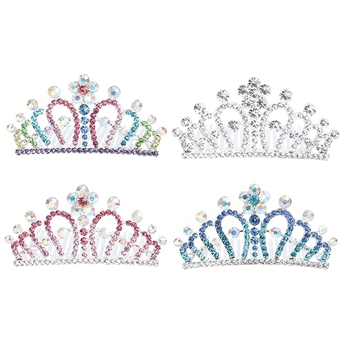 FRCOLOR 4 Stück Kinder krone Haar kämme Diamant-Kopfschmuck Prinzessin Tiara Kamm haarschmuck Tiara für Kinderpartys Haarkamm aus Kristall Koreanische Version Kopfbedeckung Zubehör Baby von FRCOLOR