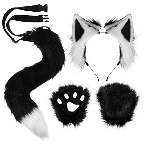 Fox Ears Headband and Tail Set Fox Cosplay Costumes for Women Plush Fox Ears Headband Fox Ears Tail Collar Paws Halloween Fancy Dress Costume von FRCOLOR