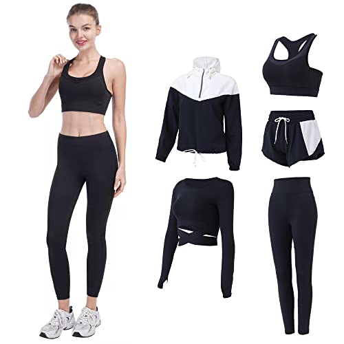 FRECINQ 5 Stück Damen Fitness Trainingsanzug Yoga Set Sportbekleidung Jogging Gym Pilates Sportbekleidung Zumba Tennisbekleidung von FRECINQ