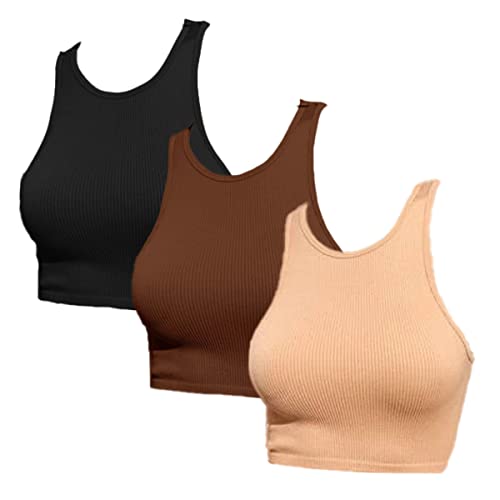 FREINQ Damen 3 Stück Basic Tank Tops Gerippt Nahtlos Workout Tops Ärmellos Racerback Lässig Crop Tops Sommer von FRECINQ