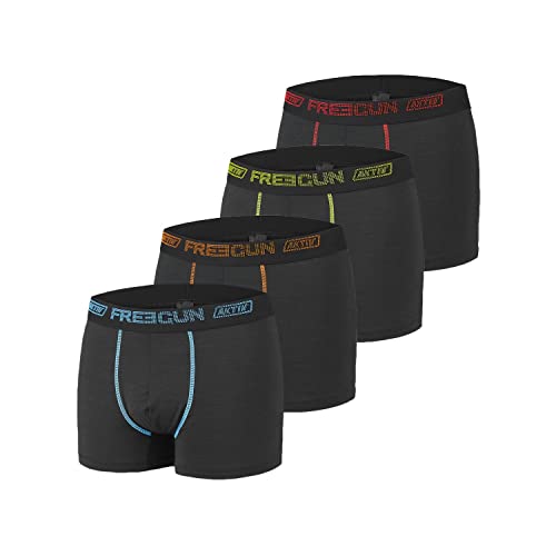 Boxershorts Herren Aktiv, Unterhosen Männer, Rutschfester Halt (4er Pack), Schwarz, M von FREEGUN