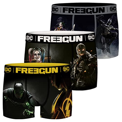 FREEGUN DC Comics Herren Boxershorts 3er Pack Batman Superman Justice League Superhelden Druck S M L XL XXL, Größe:M, Farbe:Motivmix 1 von FREEGUN