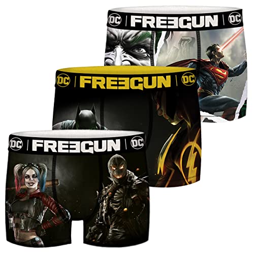 FREEGUN DC Comics Herren Boxershorts 3er Pack Batman Superman Justice League Superhelden Druck S M L XL XXL, Größe:M, Farbe:Motivmix 3 von FREEGUN