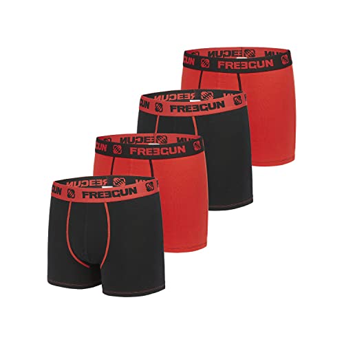 Boxershorts Herren Ultraweich, Unterhosen Männer, rutschfest (4er Pack), Schwarz Rot, M von FREEGUN