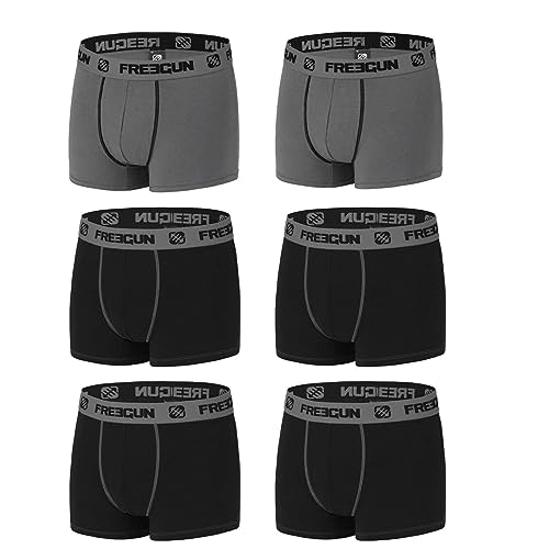 FREEGUN Herren-Boxershorts, Baumwolle, einfarbig, 6 Stück, Duogrey, L von FREEGUN