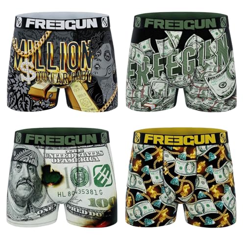 FREEGUN Herren Boxershorts Mikrofaser Premium Dollar, Packung mit 4 Stück, L von FREEGUN