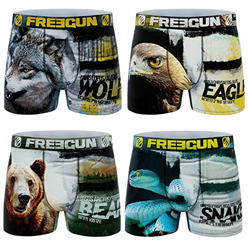 FREEGUN Herren-Boxershorts aus recycelter Mikrofaser mit Tiermotiven, 4er Pack (A30b), XL von FREEGUN