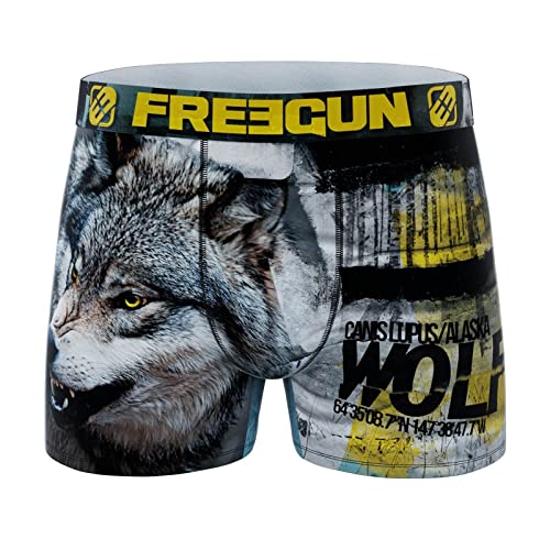 FREEGUN Herren-Boxershorts aus recycelter Mikrofaser mit Tiermotiven, Wolf 30, M von FREEGUN