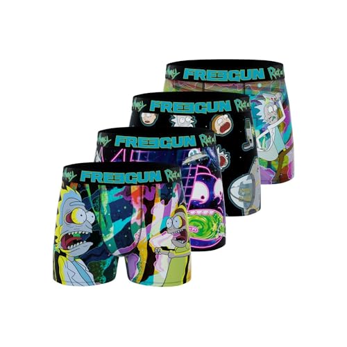 Boxershorts Herren Rick and Morty, Unterhosen Männer, Besorgt, Weich (4er Pack), Grün, XL von FREEGUN