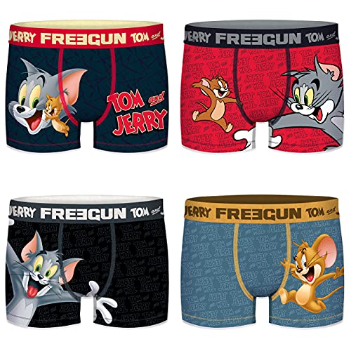 FREEGUN Tom and Jerry Herren Boxershorts 4er Pack S M L XL XXL bunt Comic Druck ohne Eingriff Polyester, Größe:S, Farbe:Motivmix von FREEGUN