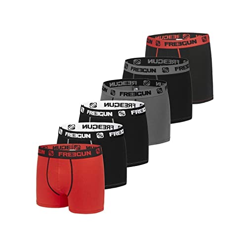 Boxershorts Herren Stretch, Unterhosen Männer, Rutschfest (6er Pack), Schwarz/Grau/Rot, Xl von FREEGUN