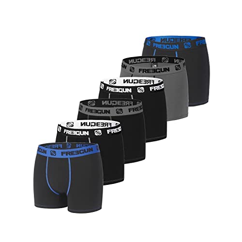 Unterhosen Männer Langlebig, Boxershorts Herren, Rutschfest (6er Pack), Schwarz/Grau/Weiß/Blau, M von FREEGUN