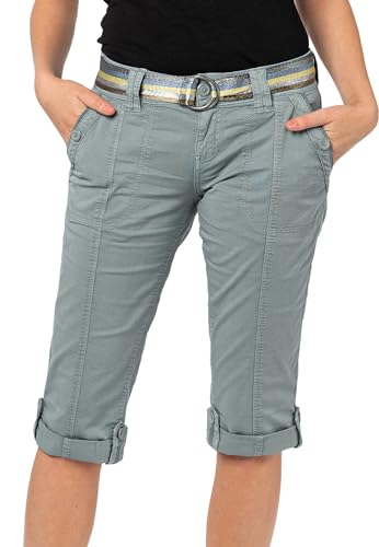 FRESH MADE Damen Capri-Hose 3/4-Shorts mit Metallic Gürtel Blue L von FRESH MADE