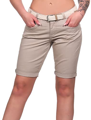 FRESH MADE Damen Chino Shorts LFM-161 Stoff-Bermuda mit Gürtel String Beige L von FRESH MADE