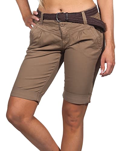 FRESH MADE Damen Chino Shorts LFM-171 Bermuda mit Gürtel Portabella Brown M von FRESH MADE