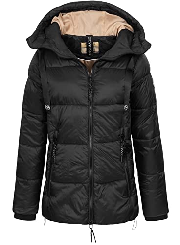 FRESH MADE Damen Steppjacke LFM-169 gesteppte Winterjacke mit Kapuze Black S von FRESH MADE