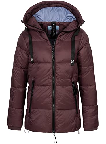 FRESH MADE Damen Steppjacke LFM-169 gesteppte Winterjacke mit Kapuze Dark Brown S von FRESH MADE