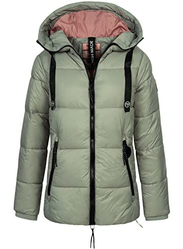 FRESH MADE Damen Steppjacke LFM-169 gesteppte Winterjacke mit Kapuze Light Green L von FRESH MADE